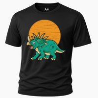 Triceratops Dinosaur Sunset Cooling Performance Crew T-Shirt