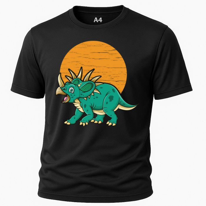 Triceratops Dinosaur Sunset Cooling Performance Crew T-Shirt