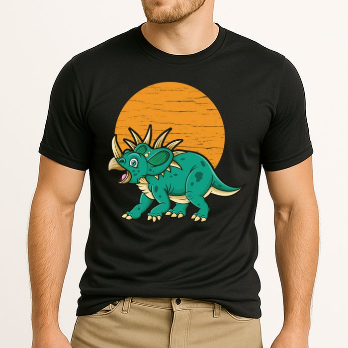 Triceratops Dinosaur Sunset Cooling Performance Crew T-Shirt