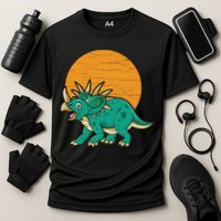 Triceratops Dinosaur Sunset Cooling Performance Crew T-Shirt