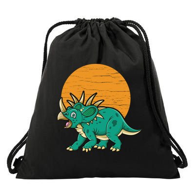 Triceratops Dinosaur Sunset Drawstring Bag