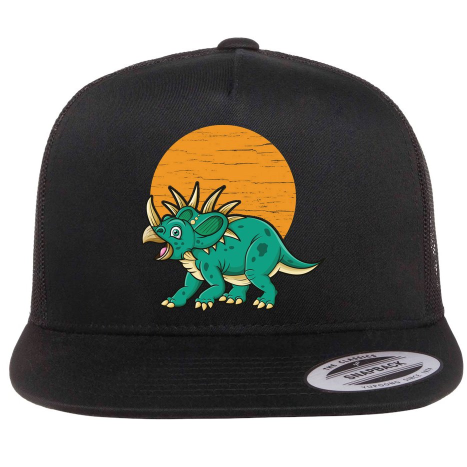 Triceratops Dinosaur Sunset Flat Bill Trucker Hat