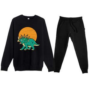 Triceratops Dinosaur Sunset Premium Crewneck Sweatsuit Set