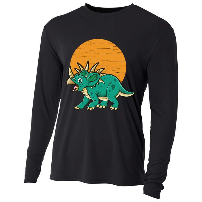 Triceratops Dinosaur Sunset Cooling Performance Long Sleeve Crew