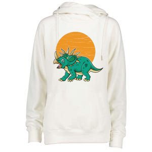 Triceratops Dinosaur Sunset Womens Funnel Neck Pullover Hood