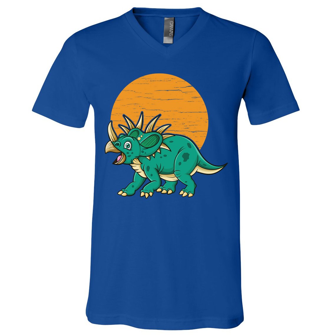 Triceratops Dinosaur Sunset V-Neck T-Shirt