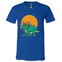 Triceratops Dinosaur Sunset V-Neck T-Shirt