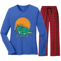 Triceratops Dinosaur Sunset Women's Long Sleeve Flannel Pajama Set 