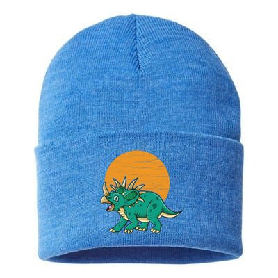 Triceratops Dinosaur Sunset Sustainable Knit Beanie