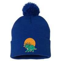 Triceratops Dinosaur Sunset Pom Pom 12in Knit Beanie