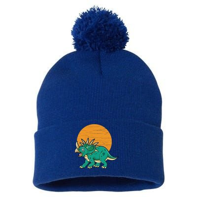 Triceratops Dinosaur Sunset Pom Pom 12in Knit Beanie