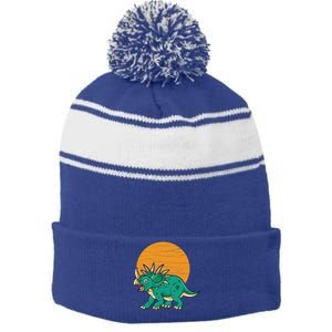 Triceratops Dinosaur Sunset Stripe Pom Pom Beanie