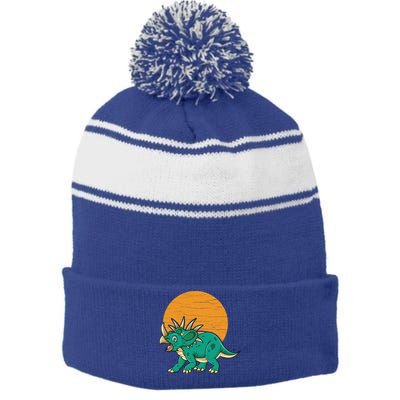 Triceratops Dinosaur Sunset Stripe Pom Pom Beanie