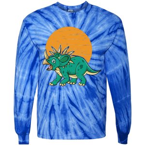 Triceratops Dinosaur Sunset Tie-Dye Long Sleeve Shirt