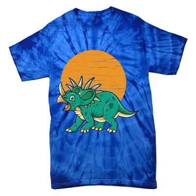Triceratops Dinosaur Sunset Tie-Dye T-Shirt