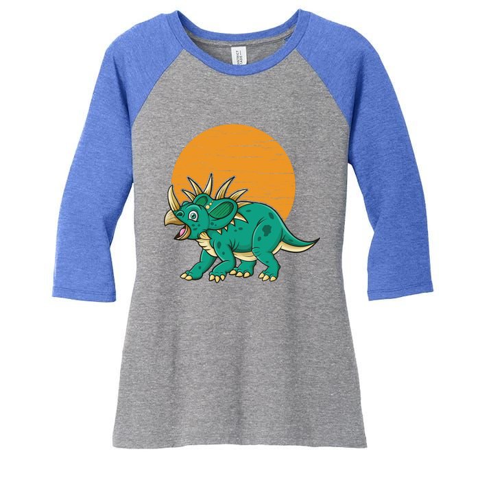 Triceratops Dinosaur Sunset Women's Tri-Blend 3/4-Sleeve Raglan Shirt