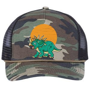 Triceratops Dinosaur Sunset Retro Rope Trucker Hat Cap