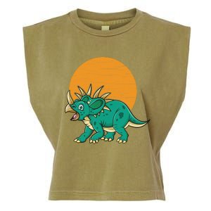 Triceratops Dinosaur Sunset Garment-Dyed Women's Muscle Tee