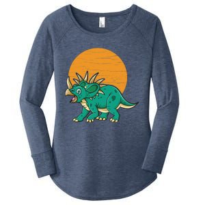 Triceratops Dinosaur Sunset Women's Perfect Tri Tunic Long Sleeve Shirt