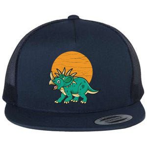 Triceratops Dinosaur Sunset Flat Bill Trucker Hat