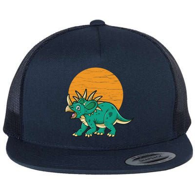 Triceratops Dinosaur Sunset Flat Bill Trucker Hat