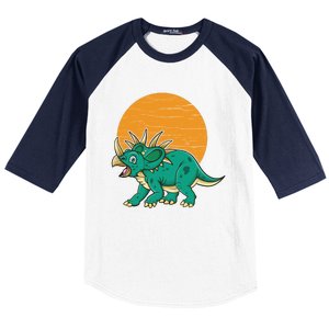 Triceratops Dinosaur Sunset Baseball Sleeve Shirt