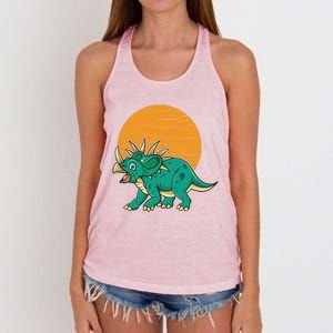 Triceratops Dinosaur Sunset Women's Knotted Racerback Tank