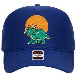 Triceratops Dinosaur Sunset High Crown Mesh Back Trucker Hat