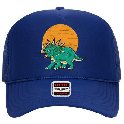 Triceratops Dinosaur Sunset High Crown Mesh Back Trucker Hat