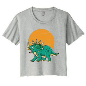 Triceratops Dinosaur Sunset Women's Crop Top Tee