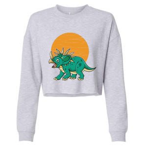 Triceratops Dinosaur Sunset Cropped Pullover Crew