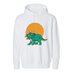 Triceratops Dinosaur Sunset Garment-Dyed Fleece Hoodie