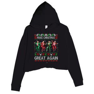 Trump Dance Santa Funny Gift Make Christmas Great Again Xmas 2024 Gift Crop Fleece Hoodie