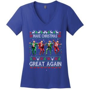 Trump Dance Santa Funny Gift Make Christmas Great Again Xmas 2024 Gift Women's V-Neck T-Shirt