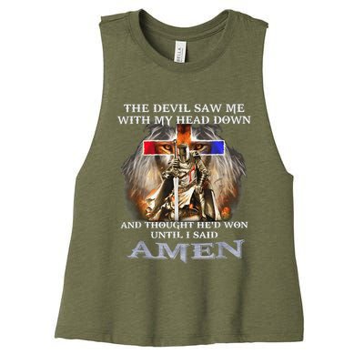 The Devil Saw Me With My Head Down Thought He Won Women's Racerback Cropped Tank