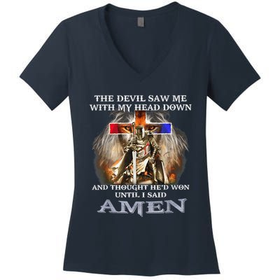 The Devil Saw Me With My Head Down Thought He Won Women's V-Neck T-Shirt