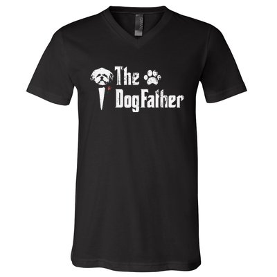 The Dogfather Shih Tzu Dog Dad Father's Day Gift V-Neck T-Shirt