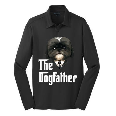 The Dogfather Shih Tzu Dad Shih Tzu Papa Funny Dog Owner Silk Touch Performance Long Sleeve Polo