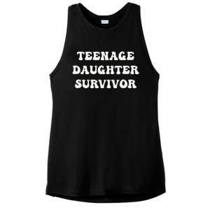 Teenage Daughter Survivor Teenager Dad Mom Groovy FatherS Ladies PosiCharge Tri-Blend Wicking Tank