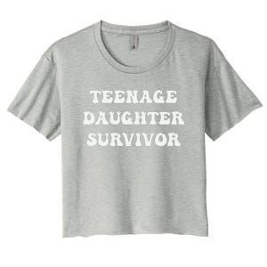 Teenage Daughter Survivor Teenager Dad Mom Groovy FatherS Women's Crop Top Tee