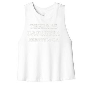 Teenage Daughter Survivor Teenager Dad Mom Groovy FatherS Women's Racerback Cropped Tank