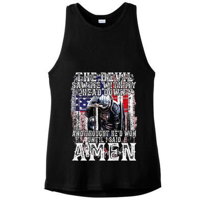 The Devil Saw Me With My Head Down Thought HeD Won On Back Ladies PosiCharge Tri-Blend Wicking Tank