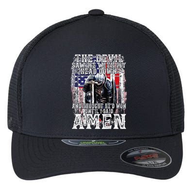 The Devil Saw Me With My Head Down Thought HeD Won On Back Flexfit Unipanel Trucker Cap