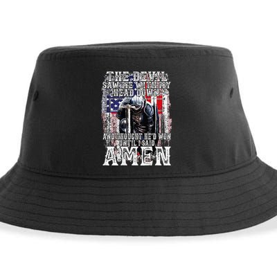 The Devil Saw Me With My Head Down Thought HeD Won On Back Sustainable Bucket Hat