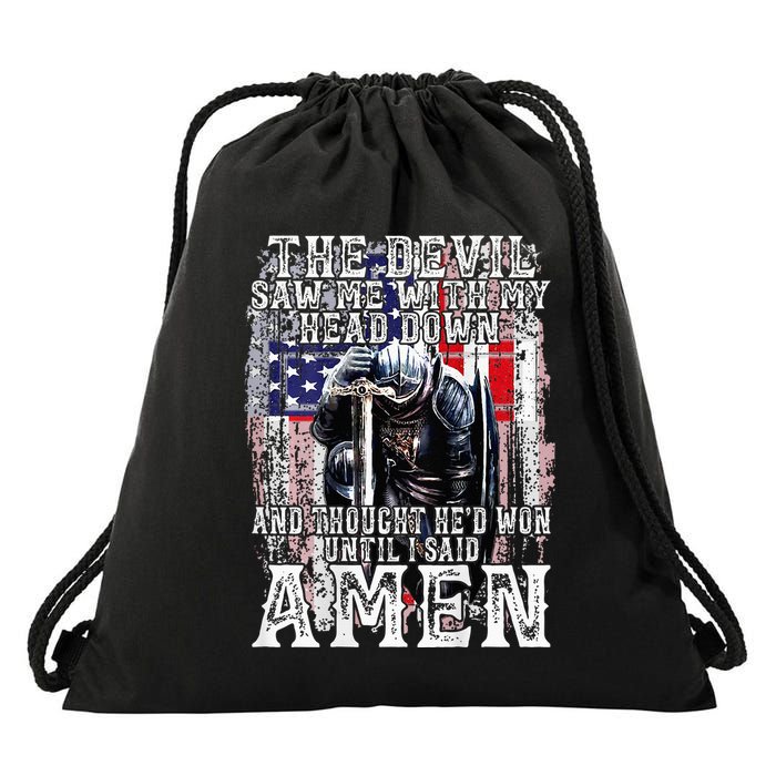 The Devil Saw Me With My Head Down Thought HeD Won On Back Drawstring Bag