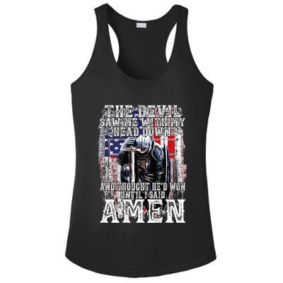 The Devil Saw Me With My Head Down Thought HeD Won On Back Ladies PosiCharge Competitor Racerback Tank
