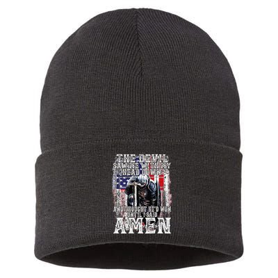 The Devil Saw Me With My Head Down Thought HeD Won On Back Sustainable Knit Beanie