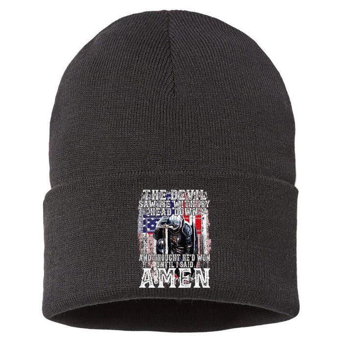 The Devil Saw Me With My Head Down Thought HeD Won On Back Sustainable Knit Beanie