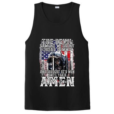 The Devil Saw Me With My Head Down Thought HeD Won On Back PosiCharge Competitor Tank