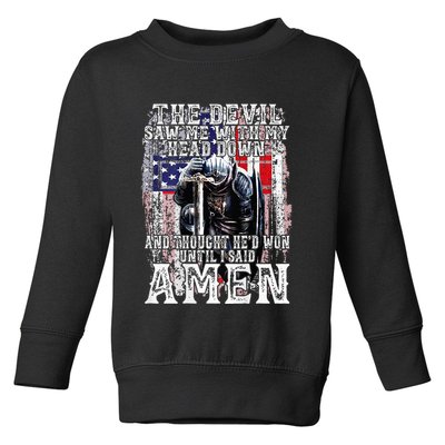 The Devil Saw Me With My Head Down Thought HeD Won On Back Toddler Sweatshirt